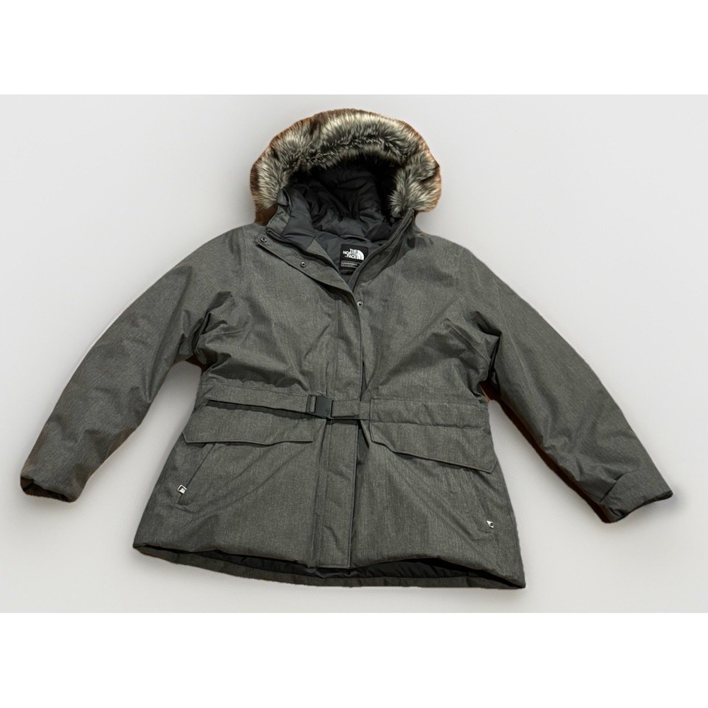 THE NORTH FACE COAT PARKA DOWN BROOKLYN XXL GRAY NUPTSE FAUX FUR
